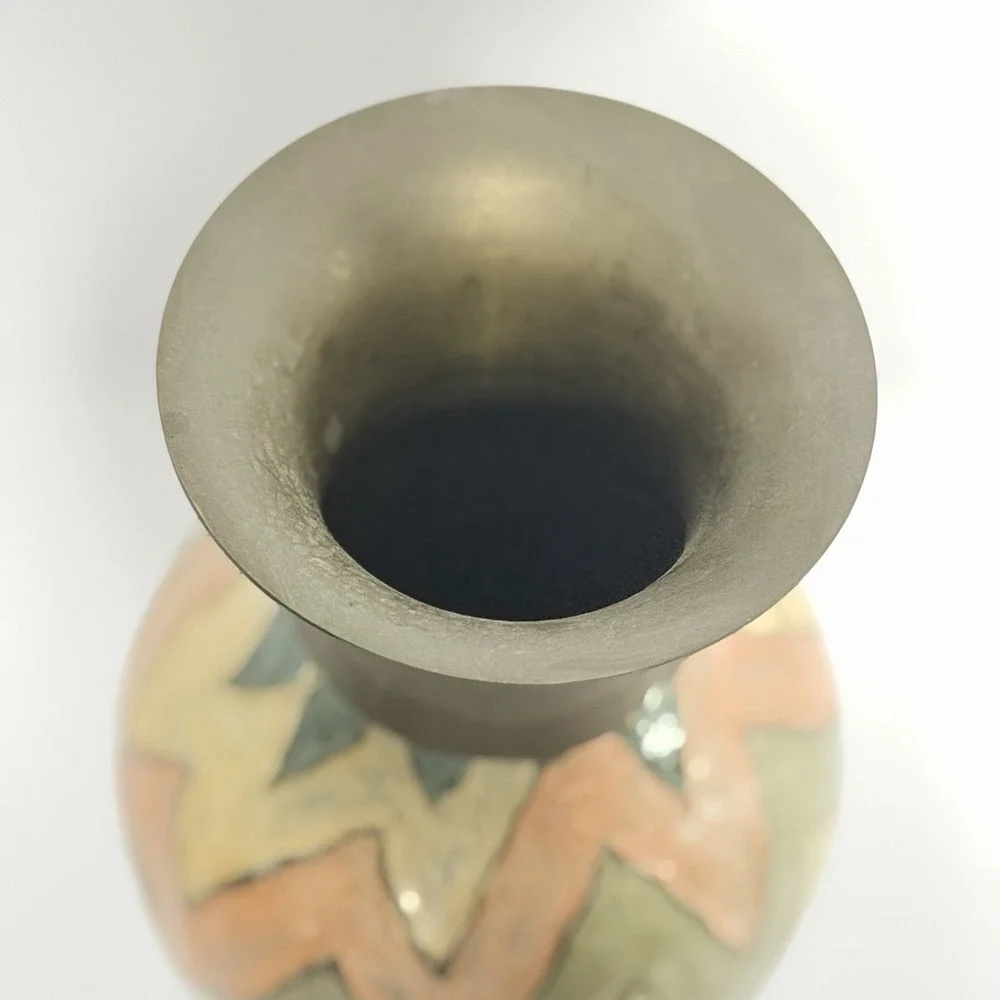 Solid Brass Decorative Vase, Multicolor Chevron Zigzag Pattern, Made in India